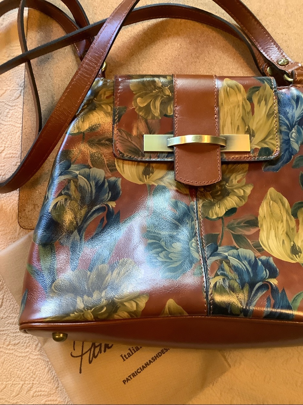 Patricia Nash Floral Tulips Leather Larone Crossbody Shoulder Bag